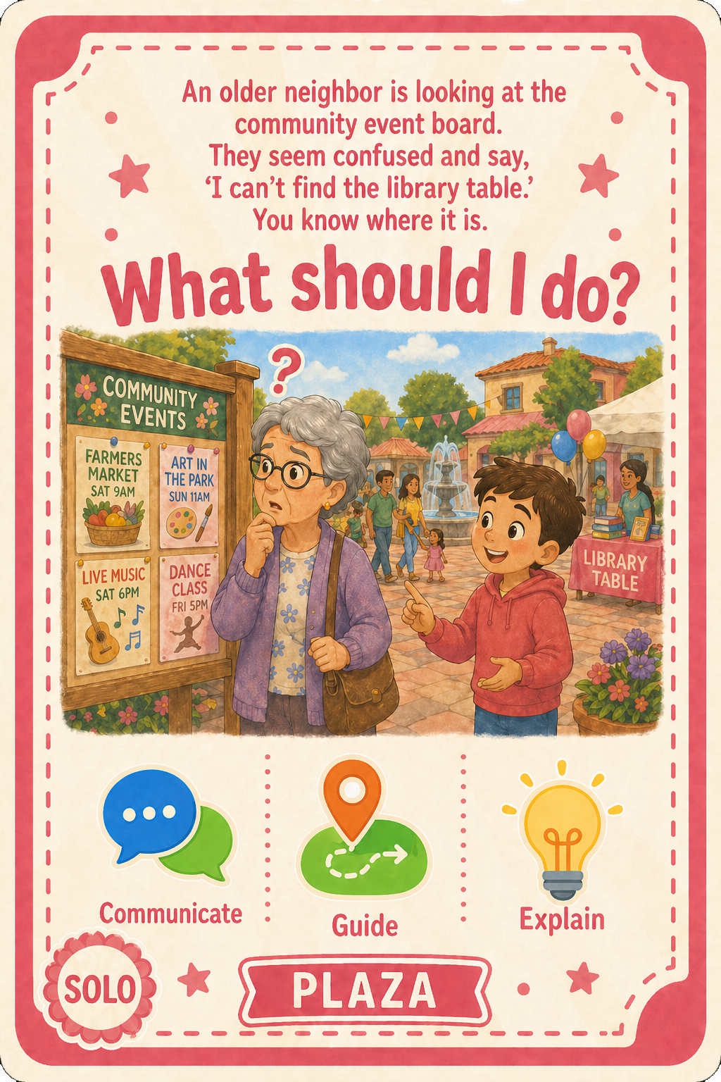 Plaza solo challenge card